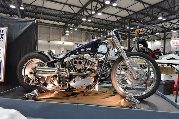 チェリーズカンパニーが持ち込んだアーリーカスタム。昨年のホットロッドショーでBEST OF SHOW MOTORCYCLEに輝いたマシンである。