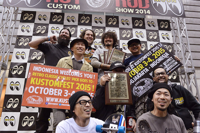 前代未聞の3年連続となるBest of Show Motorcycleを獲得したチェリーズカンパニー。来年10月にインドネシアで開催されるKUSTOMFEST 2015に招待が決定した。